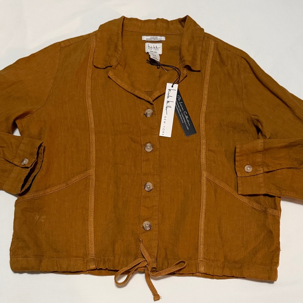 Nicole Miller 100% Linen Cropped Button Up Jacket M NWT